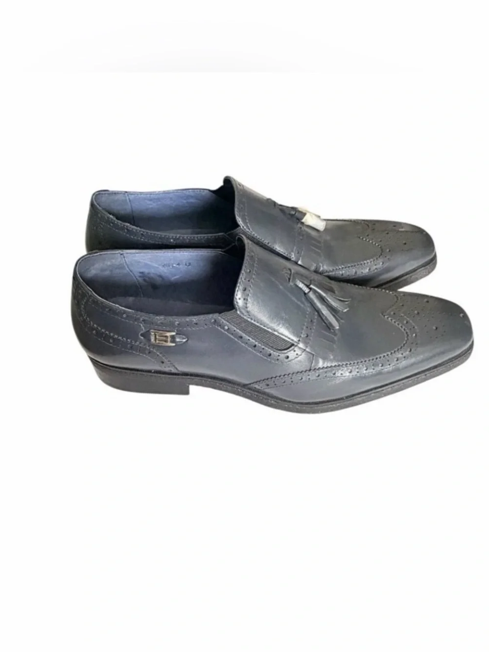 British Collection Mens Gray Leather Tassel Loafers 12 M/W With Brogue Detailing